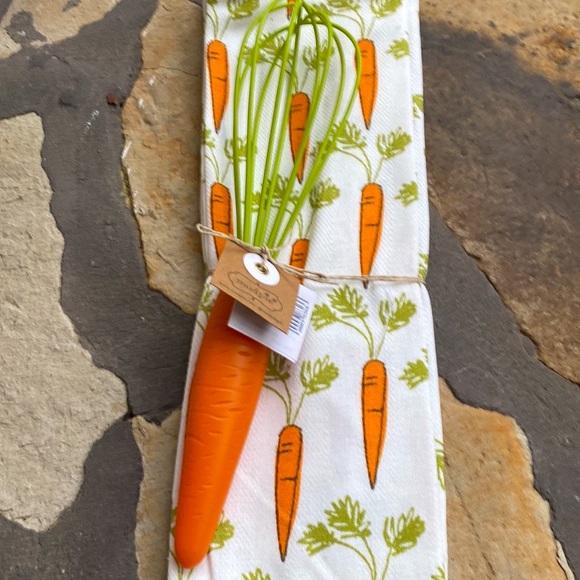 Set/2 Mudpie NWT Carrot Dish Towel & Utensil Set & Flower Dish Towel Utensil Set - Picture 5 of 11
